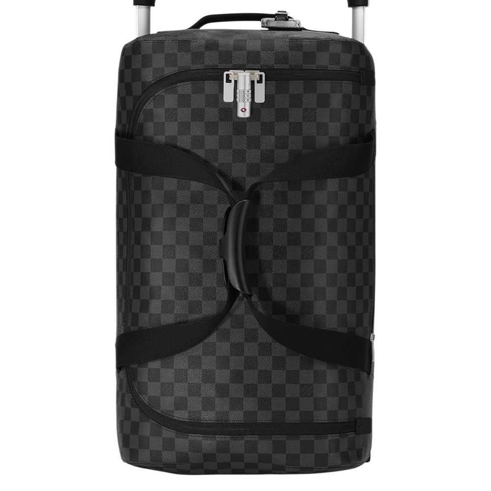 Black AUTHENTIC LOUIS VUITTON Check Duffel Rolling Luggage Bag